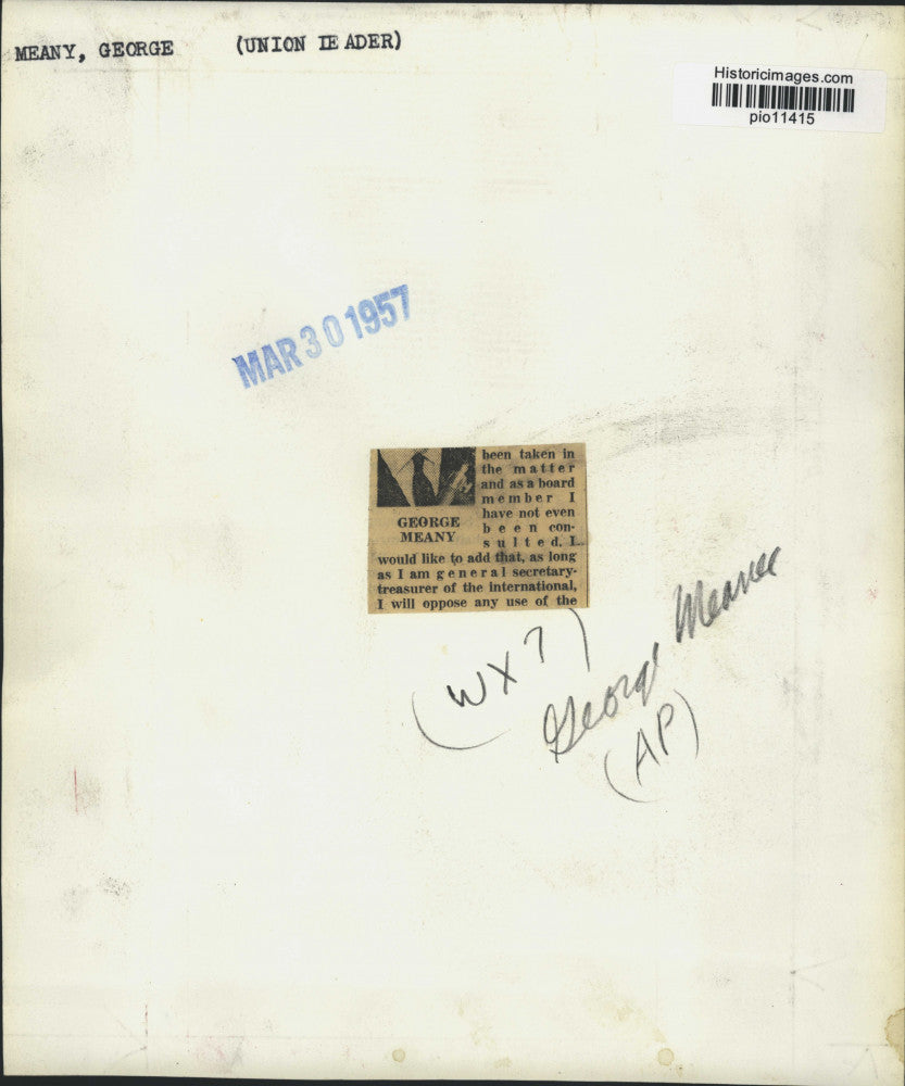 1957 Press Photo George Meany, labor leader, at press conference - pio11415