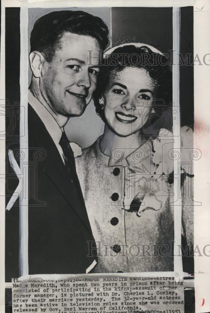 1953 Press Photo Madge Meredith with husband Dr. Charles Corley in Hollywood- Historic Images