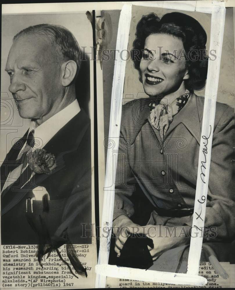 1947 Press Photo Sir Robert Robinson and actress Madge Meredith - pio11448- Historic Images