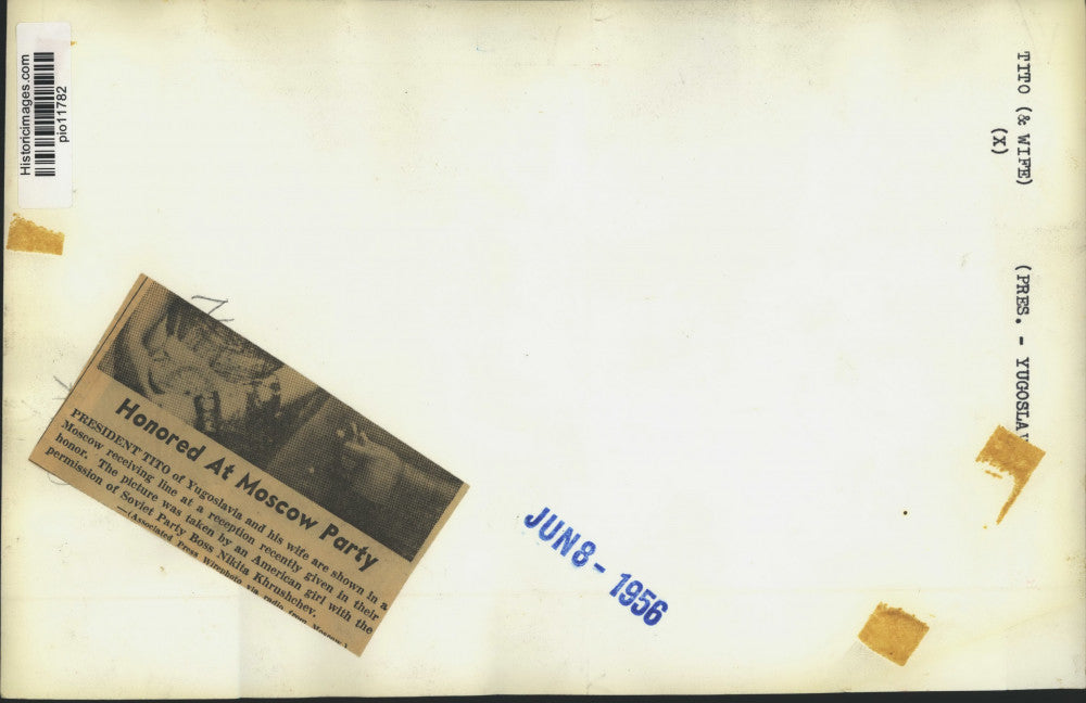 1956 Press Photo President Tito of Yugoslavia & wife at a reception in Moscow