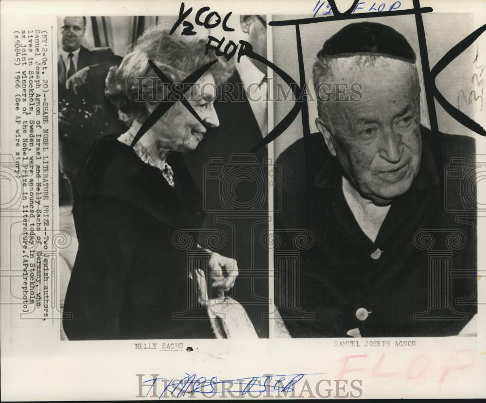 1966 Press Photo Nobel Prize in Literature co-winners Nelly Sachs &amp; Joseph Agnon- Historic Images