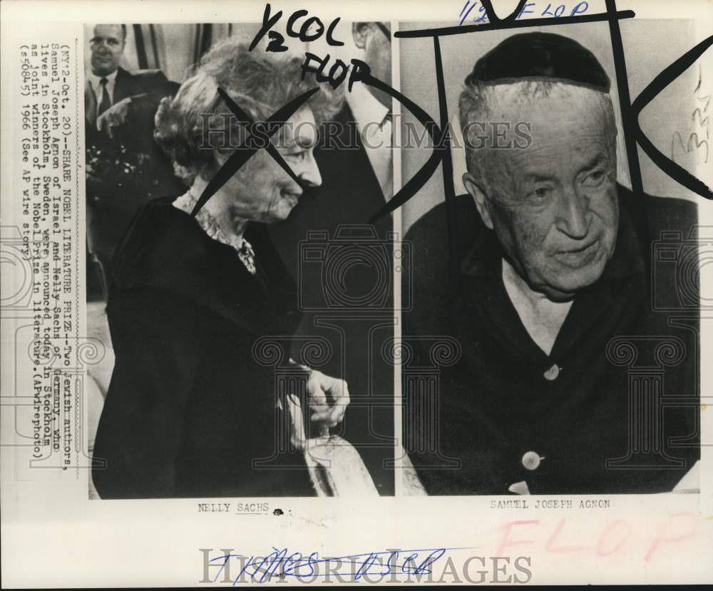 1966 Press Photo Nobel Prize in Literature co-winners Nelly Sachs & Joseph Agnon- Historic Images