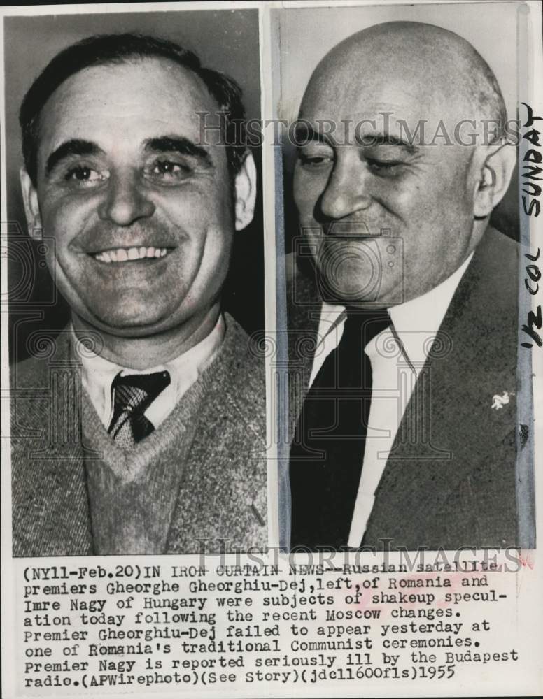Load image into Gallery viewer, 1955 Press Photo Hungary's Imre Nagy &amp; Gheorghe Gheorghiu-Dej of Romania
