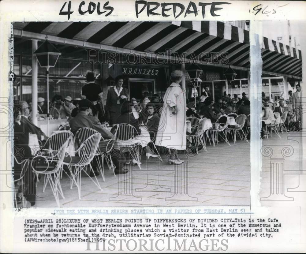 1959 Press Photo Cafe Kranzler on Kurfuerstendamm Avenue, West Berlin, Germany- Historic Images