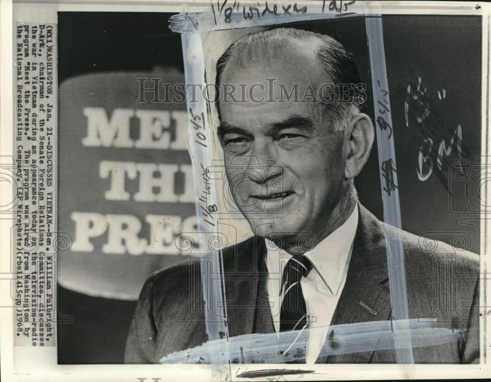 1968 Press Photo Senator William Fulbright at Senate committee meeting in DC- Historic Images