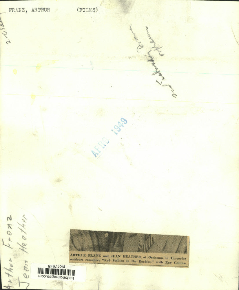 1949 Press Photo Arthur Franz and Jean Heather in "Red Stallion in the Rockies"