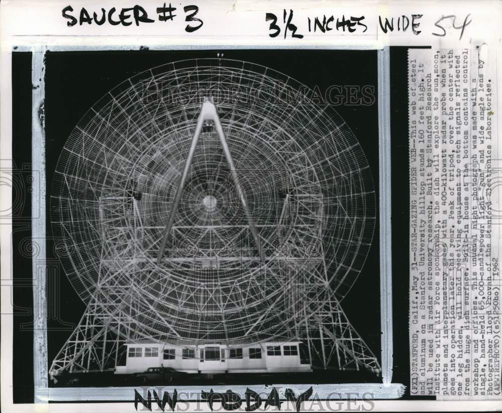 1962 Press Photo Radar dist at Stanford University in California - pio18921- Historic Images