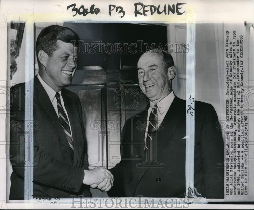 1960 Press Photo President-elect John Kennedy with Adlai Stevenson in Washington- Historic Images