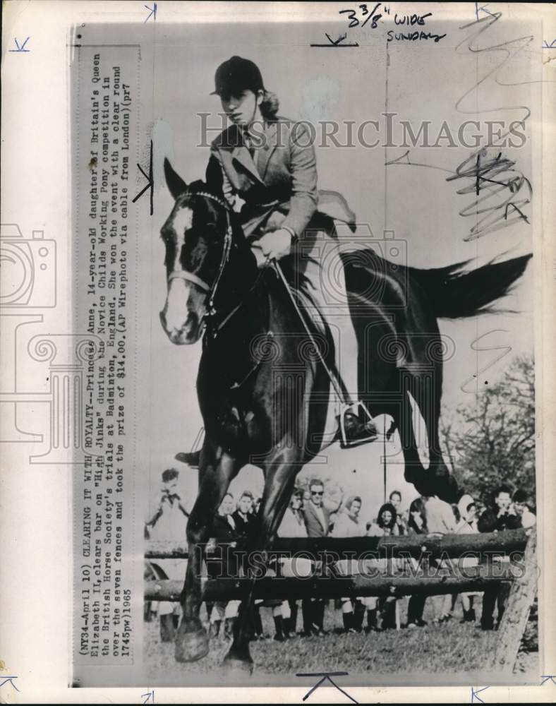 1965 Press Photo Princess Anne of England competes in Badminton Horse Trials- Historic Images