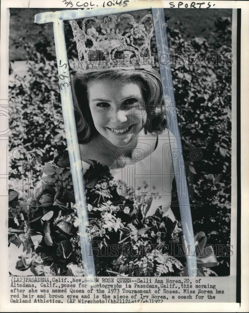 1972 Press Photo Queen of Tournament of Roses Salli Noren in Pasadena, CA- Historic Images