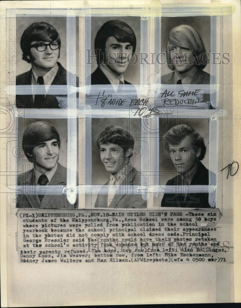 1971 Press Photo Shippensburg Area School students violate dress code in PA- Historic Images