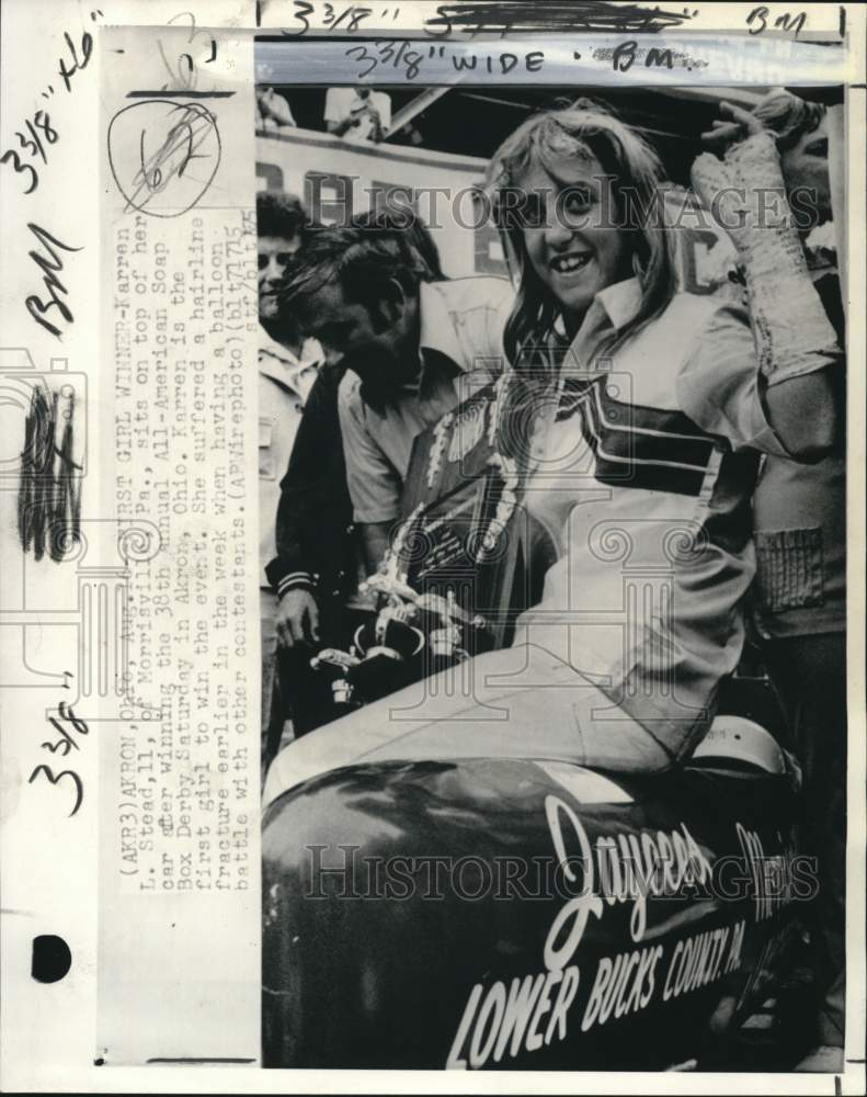 1975 Press Photo First girl winner of the Soap Box Derby, Karren Stead in OH- Historic Images