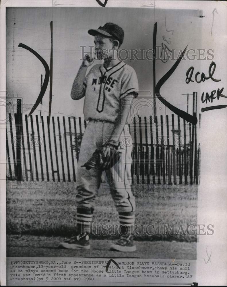 1960 Press Photo David Eisenhower plays Little League baseball in Pennsylvania- Historic Images