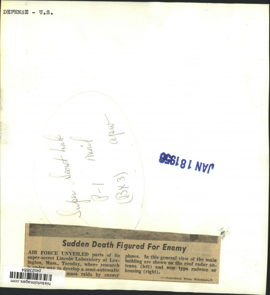 1956 Press Photo US Air Force Lincoln Laboratory in Lexington, Massachusetts