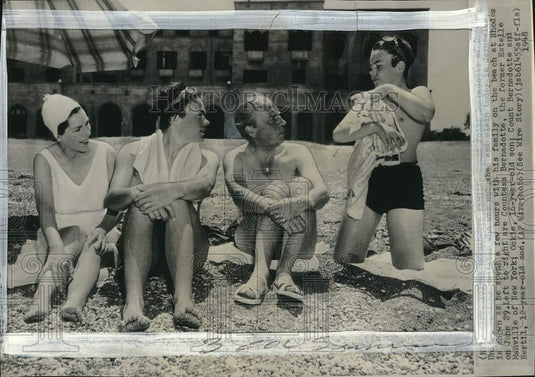 1948 Press Photo Sweden's Count Folke Bernadotte at a beach in Rhodes, Greece- Historic Images
