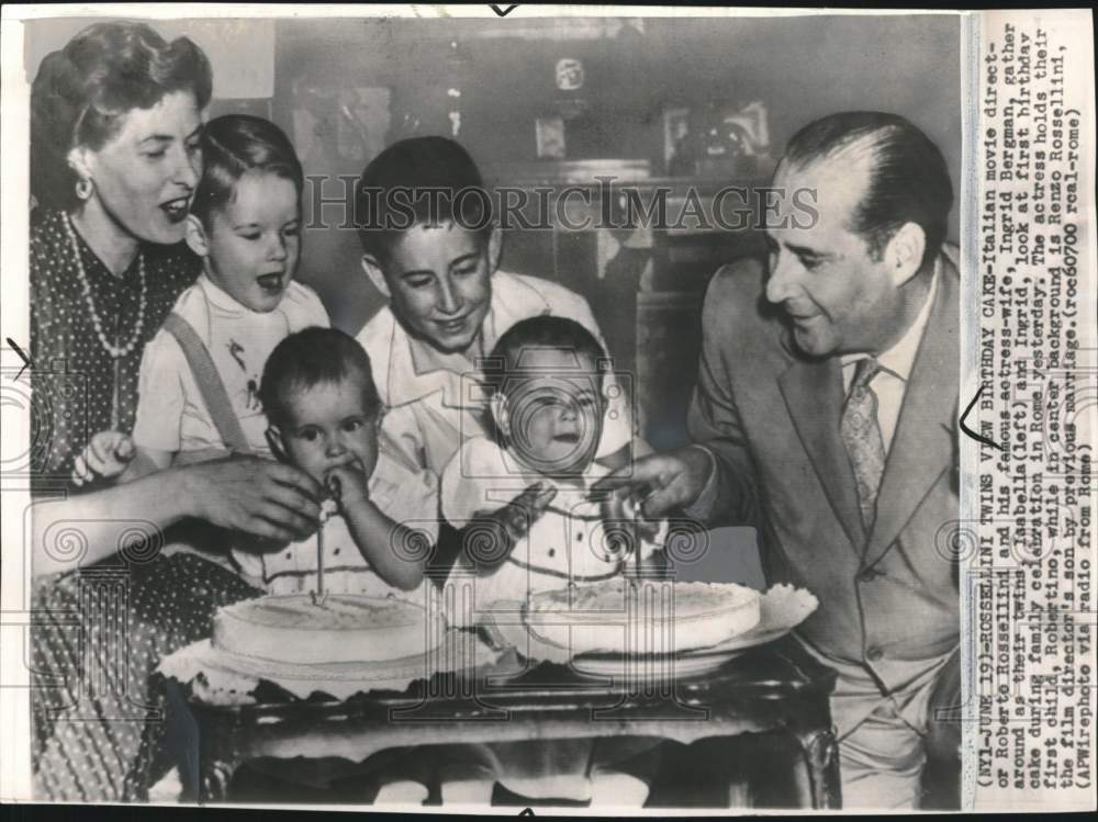 1953 Press Photo Roberto Rossellini &amp; wife celebrate twins&#39; 1st birthday in Rome- Historic Images