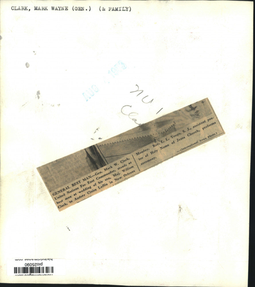 1953 Press Photo US General Mark Clark at his son's wedding in New Orleans