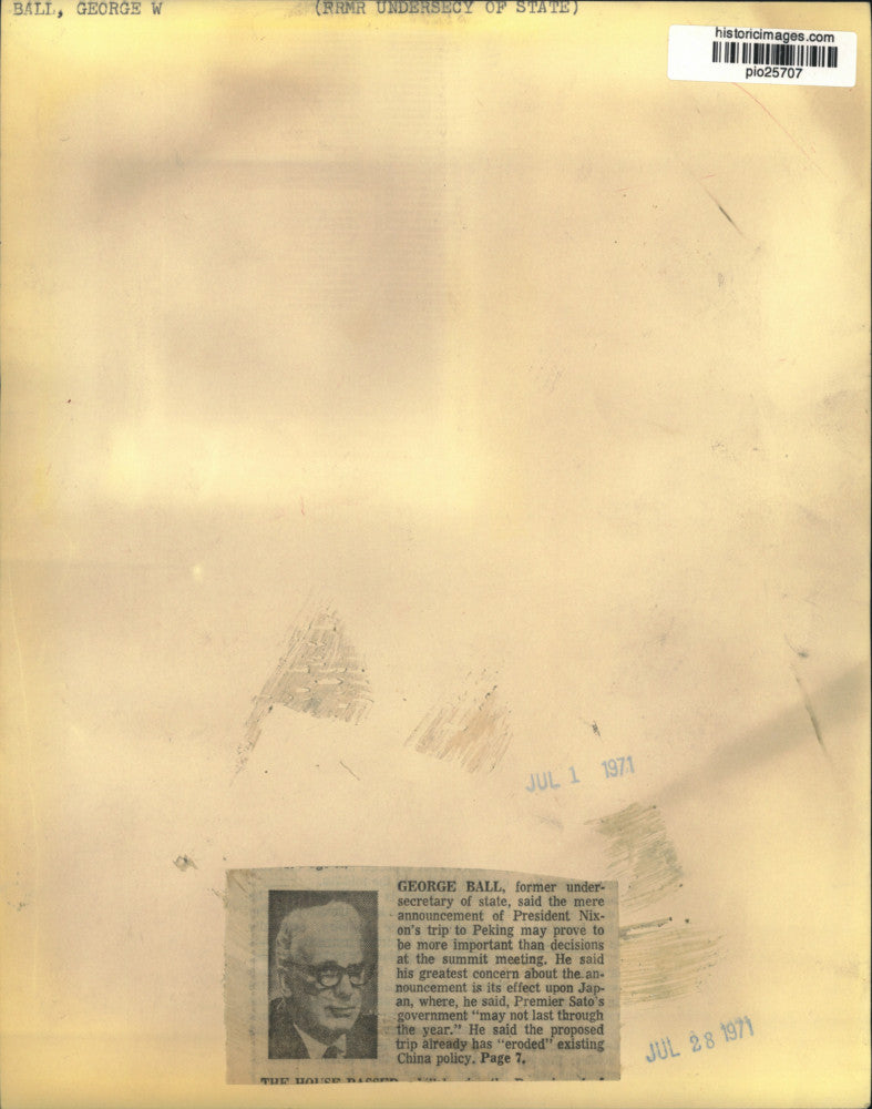 1971 Press Photo Ex-state undersecretary George Ball on "Face the Nation" in NY