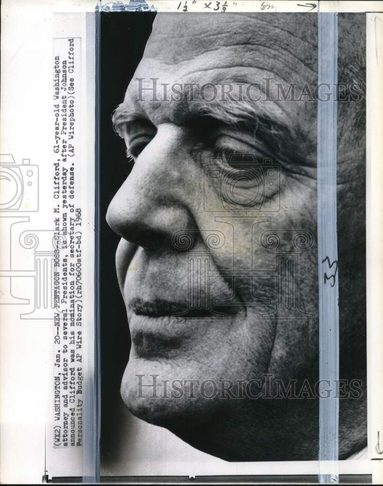 1968 Press Photo Secretary of Defense nominee Clark Clifford in Washington DC