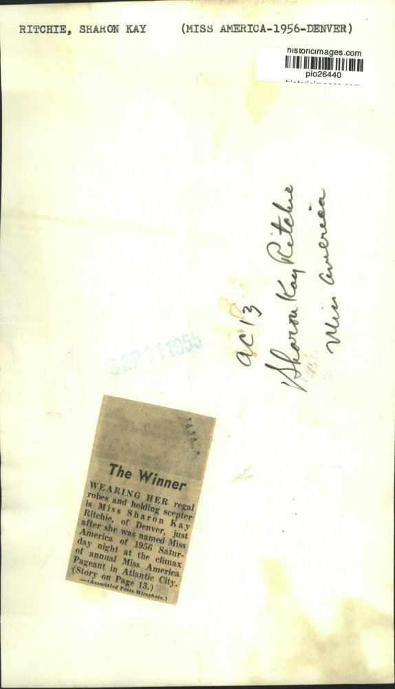 1955 Press Photo Sharon Kay Ritchie wins Miss America 1956 pageant in New Jersey