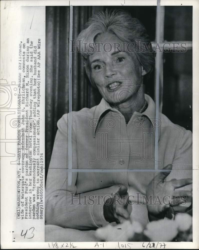 1974 Press Photo Jeanne Ehrlichman comments on Richard Nixon's pardon in DC