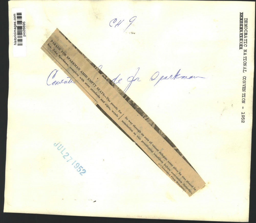 1952 Press Photo Senator John Sparkman Parade after Nomination before Convention