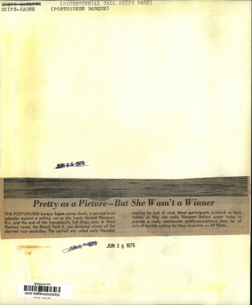 1976 Press Photo Portuguese ship Barque during Tall Ships Race in Bermuda