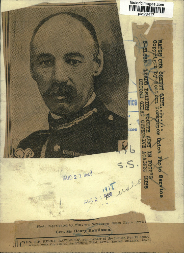 1918 Press Photo British Army Commander General Sir Henry Rawlinson - pio28417