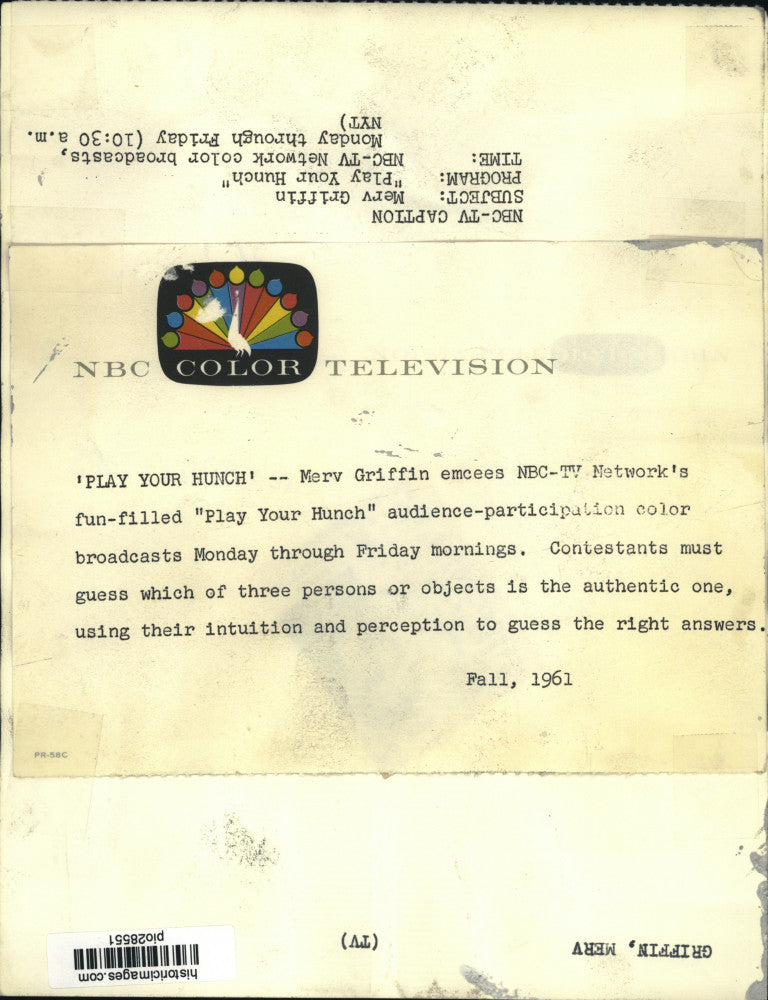 1962 Press Photo "Play Your Hunch" television show host Merv Griffin - pio28551