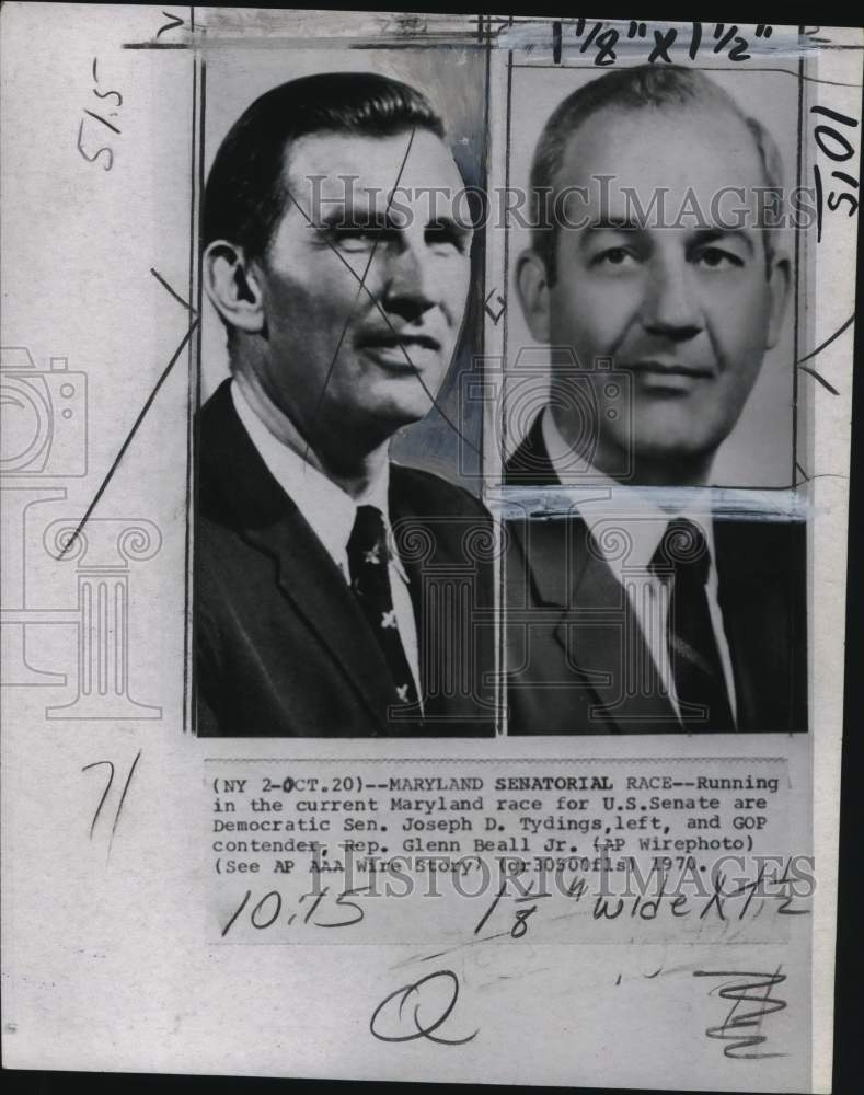 1970 Press Photo Maryland U.S. Senate Hopefuls Joseph Tydings, Glenn Beall Jr.