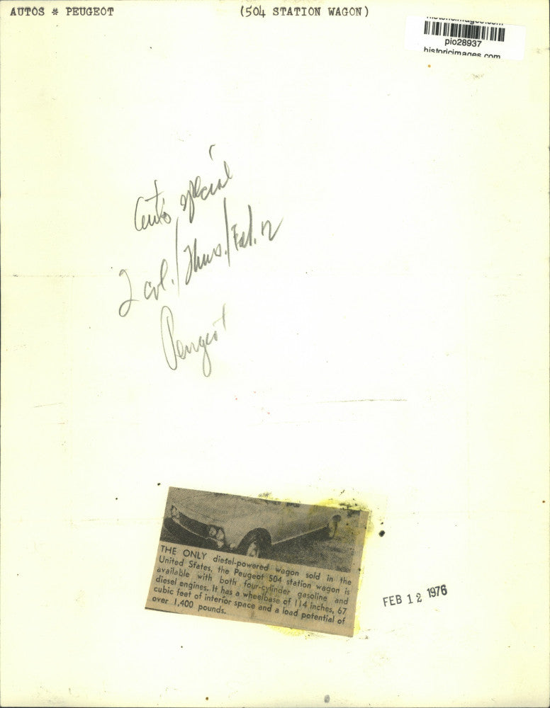 1976 Press Photo 1975 Peugeot 504 Station Wagon - pio28937
