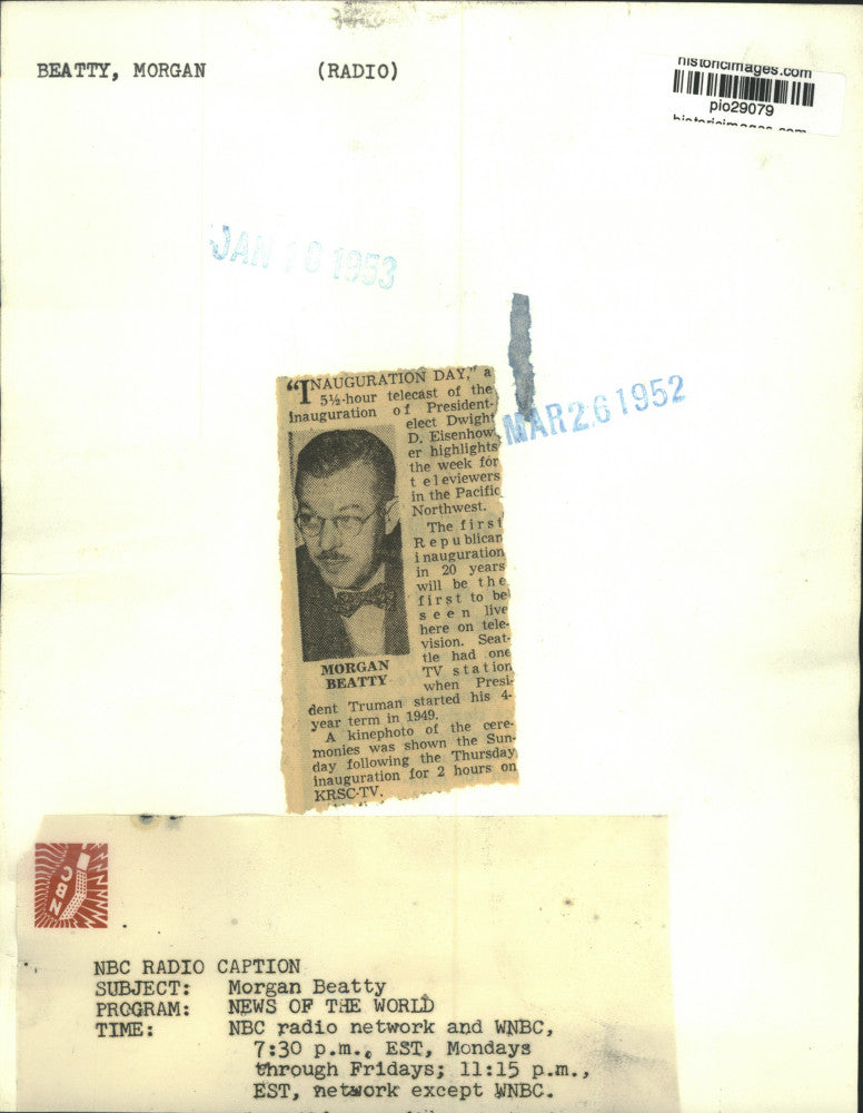 1952 Press Photo Newsman Morgan Beatty in an NBC radio room - pio29079