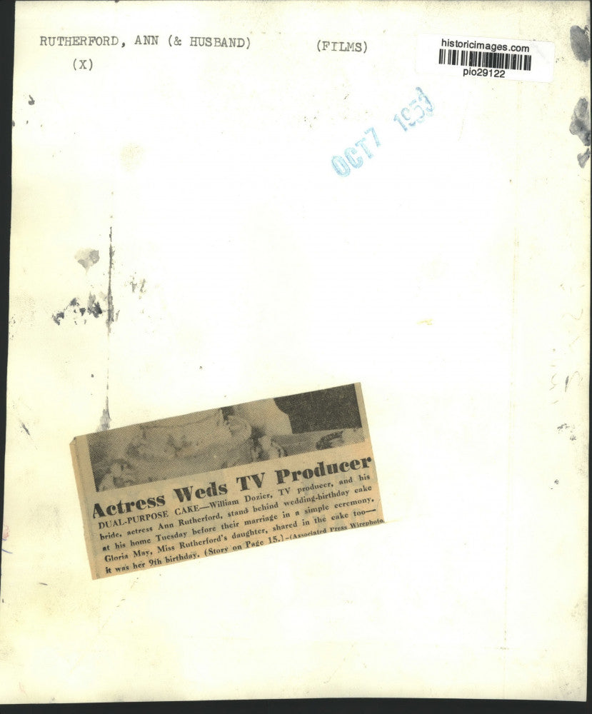 1953 Press Photo Ann Rutherford, daughter Gloria May & William Dozier cut cake