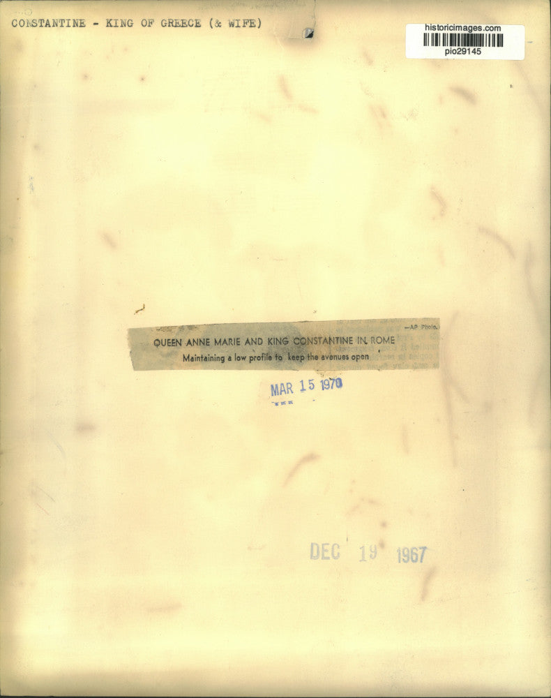 1967 Press Photo Exiled Greek King Constantine, Wife after Visit with Kids, Rome