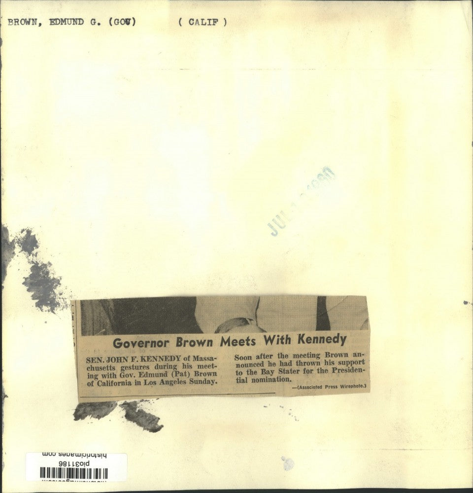 1960 Press Photo Senator John Kennedy & Governor Edmund Brown meet in CA