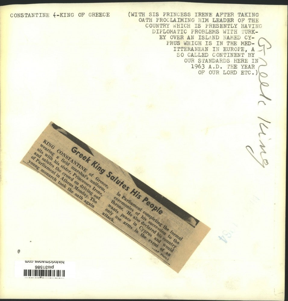 1964 Press Photo Greek King Constantine & Princess Irene greet crowds in Athens