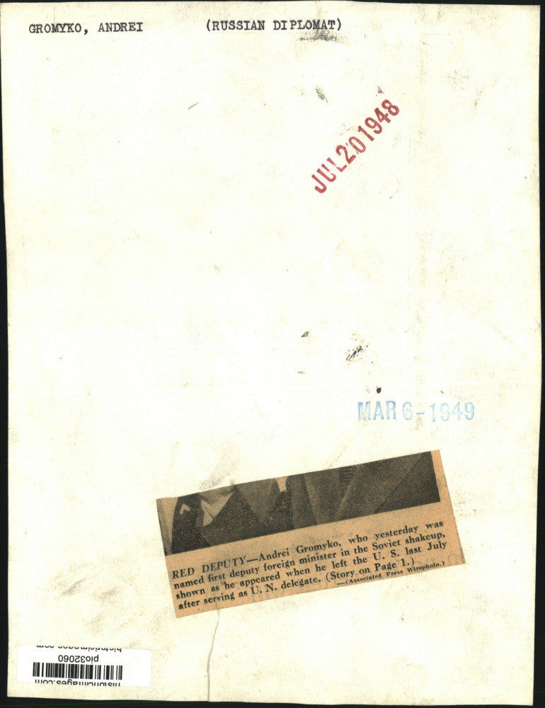 Load image into Gallery viewer, 1948 Press Photo Russian Diplomat Andrei Gromyko &amp; Yakov Lomakin interviewed, NY
