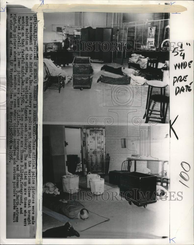 Load image into Gallery viewer, 1956 Press Photo Reenactment of the Brink's Incorporated robbery - pio32399
