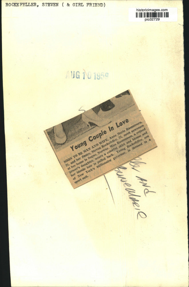 1959 Press Photo Steven Rockefeller & fiancee Anne Marie Rasmussen in Norway