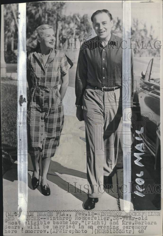 1948 Press Photo Winthrop Rockefeller &amp; fiancee Barbara Sears before wedding, FL