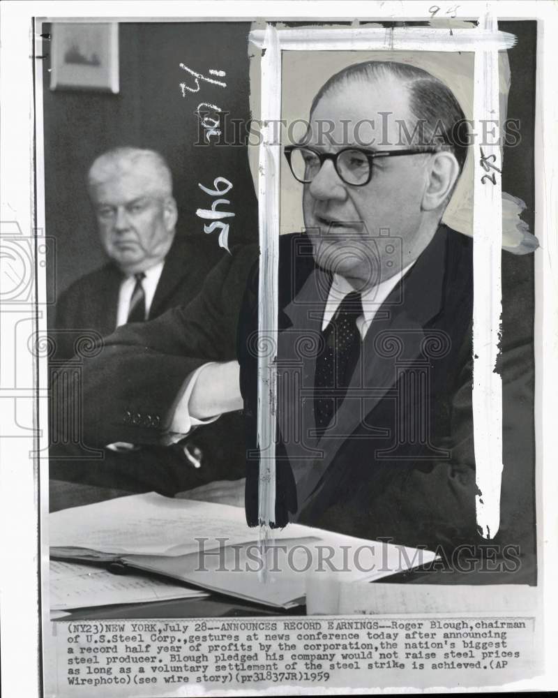 1959 Press Photo Roger Blough of U.S. Steel Corp. at New York Press Conference