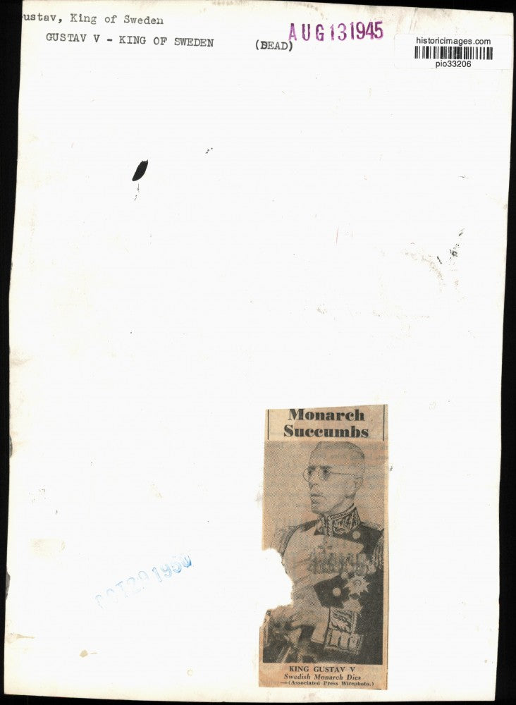 1942 Press Photo King Gustav V of Sweden - pio33206