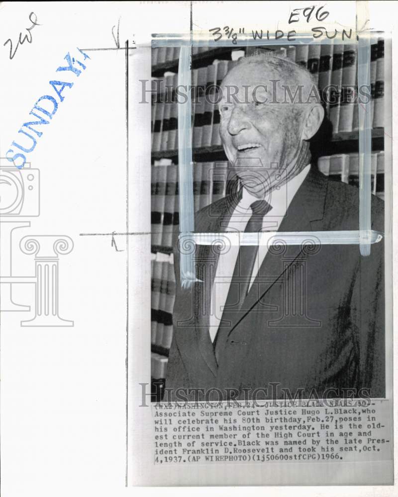 1966 Press Photo Associate Supreme Court Justice Hugo L. Black in Washington