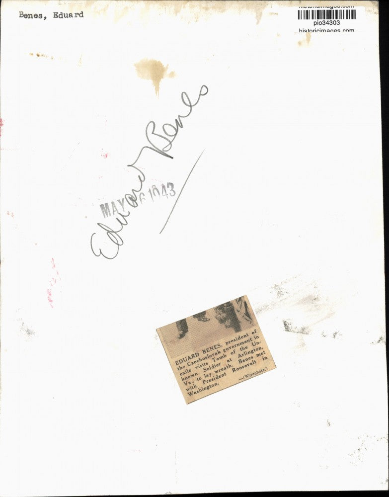 1943 Press Photo Czechoslovak President Eduard Benes visits tomb in Virginia