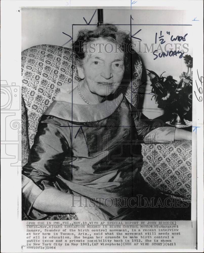 1961 Press Photo Birth control activist Margaret Sanger in New York City- Historic Images