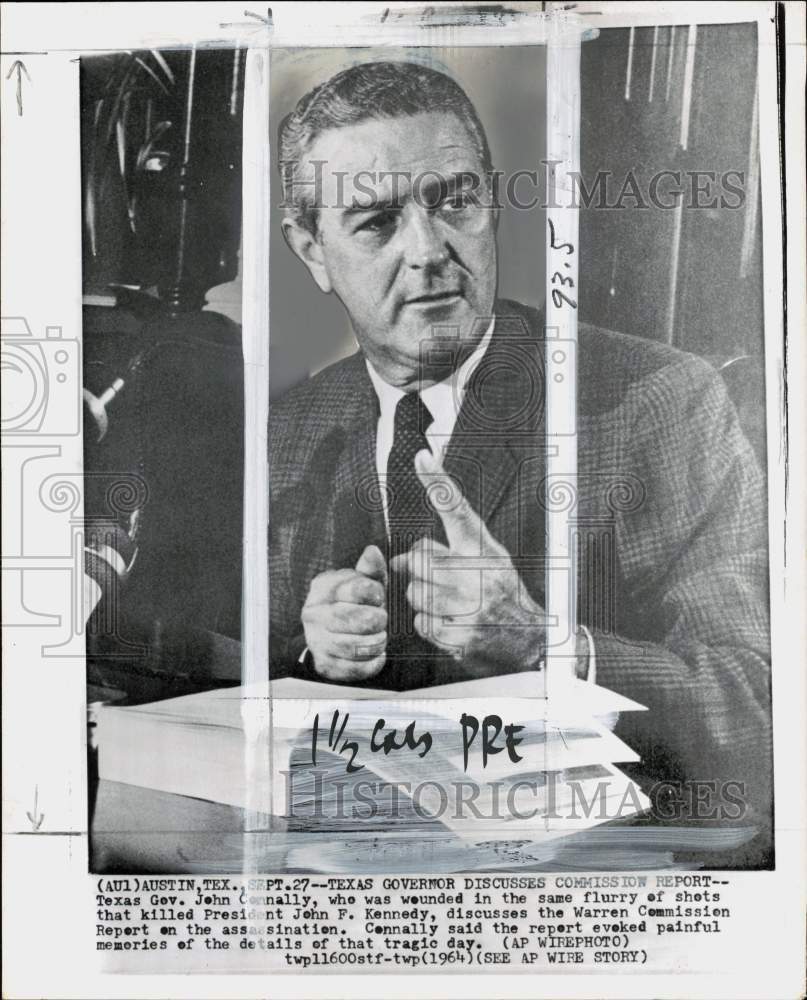 1964 Press Photo Governor John Connally discusses JFK assassination report in TX
