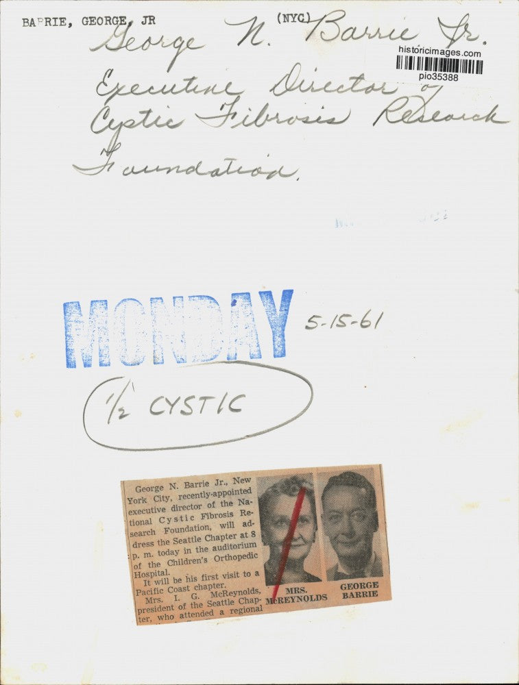 1961 Press Photo Cystic Fibrosis Foundation Director George Barrie Jr in NY