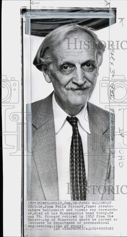 1963 Press Photo Stratosphere balloonist & Professor Dr. Jean Felix Piccard, MN