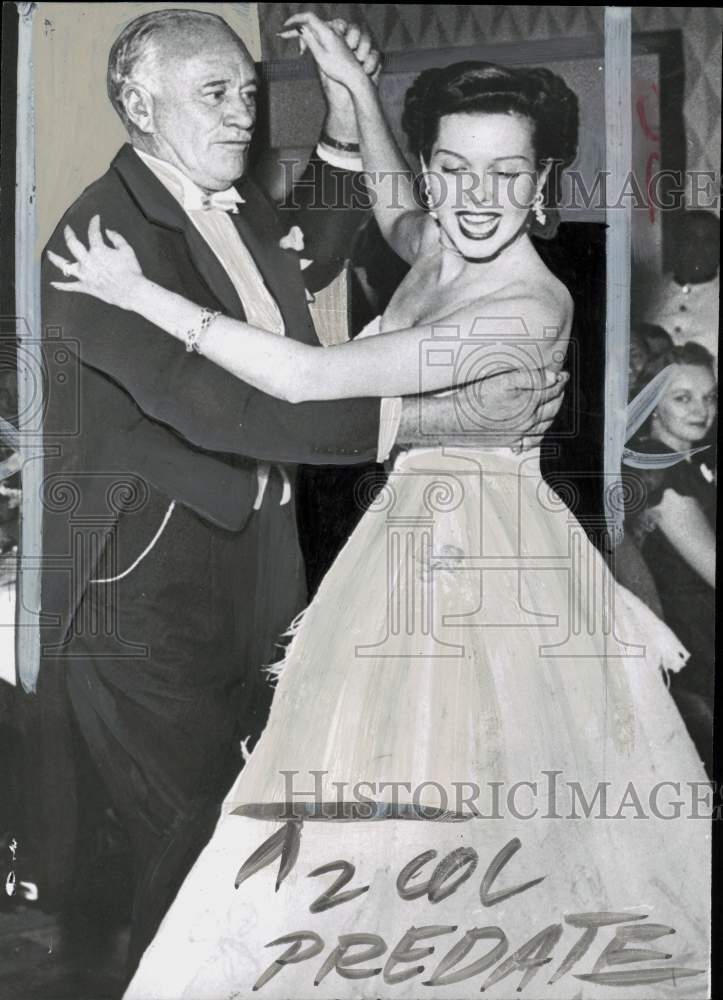 1951 Press Photo Hotel Magnate Conrad Hilton & Ann Miller Dancing - pio36142