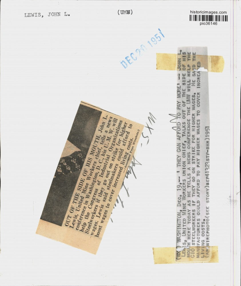 1951 Press Photo John L. Lewis of United Mine Workers at News Conference